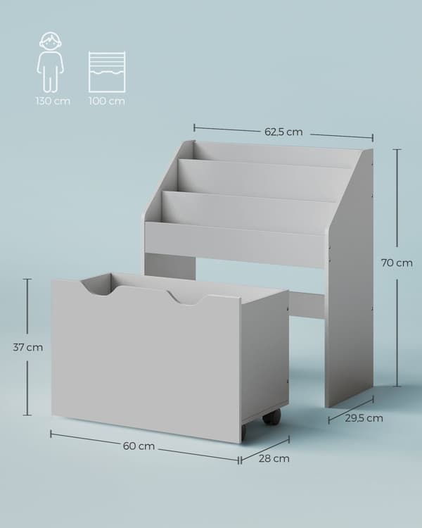 Leksakshylla med 3 hyllplan på hjul dove grey