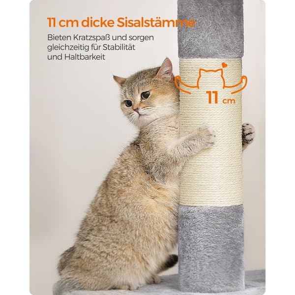 Feandrea Kissapuu, 101 cm:n kissatorni, XL, kissakodin erittäin suurille kissoille jopa 20 kg:n painoon asti, suuri kissan istuin, 2 kissan luolaa, r