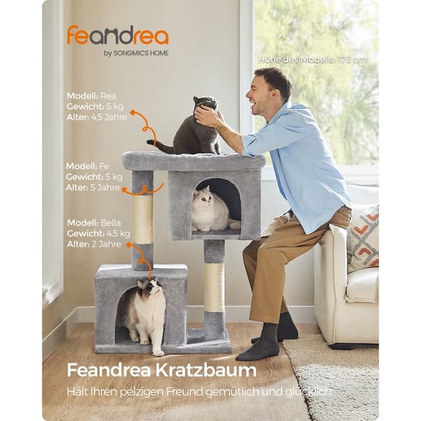 Feandrea Kissapuu, 101 cm:n kissatorni, XL, kissakodin erittäin suurille kissoille jopa 20 kg:n painoon asti, suuri kissan istuin, 2 kissan luolaa, r