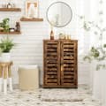 Miniatyrbild 2 av 6: Golvskåp för badrum, förvaringsskåp, multifunktionsskåp, med 2 lamelldörrar, justerbart hyllplan, sideboard, för sovrum, vardagsrum, kök, rustikt bru