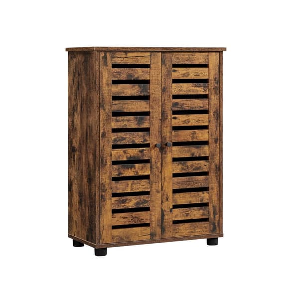 Golvskåp för badrum, förvaringsskåp, multifunktionsskåp, med 2 lamelldörrar, justerbart hyllplan, sideboard, för sovrum, vardagsrum, kök, rustikt bru