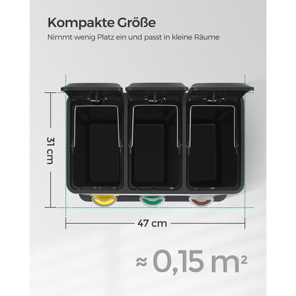 Soptunna, 3-i-1 pedal, 24-liters metallsoptunna, källsorteringssystem för kök, lätt att rengöra, stål, silver LTB24L