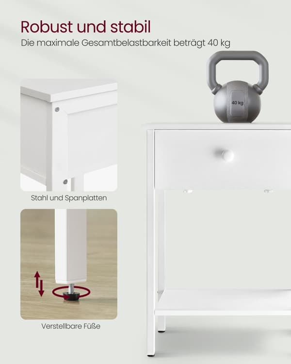 Set om 2 sidobord med låda och hylla mattvit