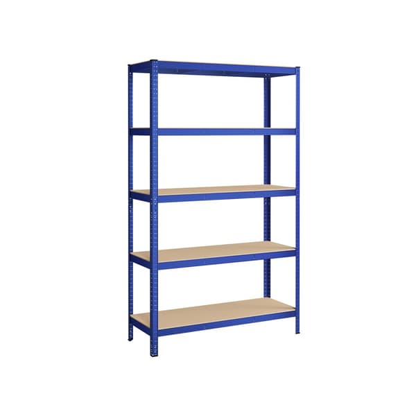 5-stegs hyllplan, stålhyllplan för förvaring, verktygsfri montering, för garage, skjul, lastkapacitet 875 kg, 60 x 120 x 200 cm, blå GLR060Q01