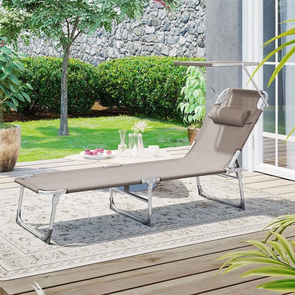 Solstol, solsäng, liggsol, med nackstöd, justerbart ryggstöd, parasoll, lätt, hopfällbar, 53 x 193 x 29,5 cm, lastkapacitet 150 kg, för trädgård, Tau