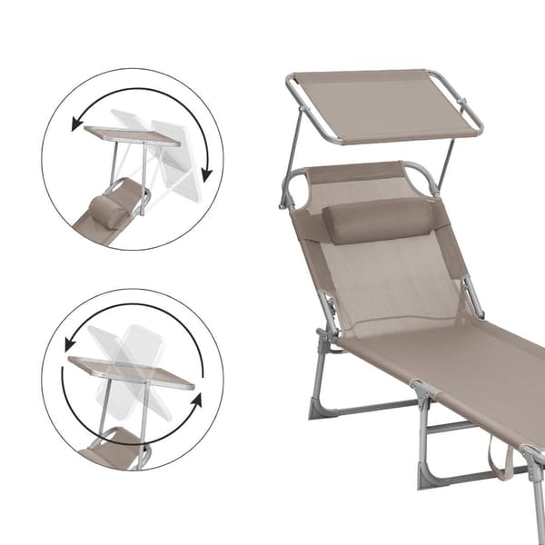 Solstol, solsäng, liggsol, med nackstöd, justerbart ryggstöd, parasoll, lätt, hopfällbar, 53 x 193 x 29,5 cm, lastkapacitet 150 kg, för trädgård, Tau