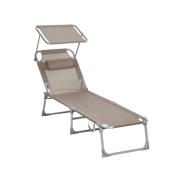Solstol, solsäng, liggsol, med nackstöd, justerbart ryggstöd, parasoll, lätt, hopfällbar, 53 x 193 x 29,5 cm, lastkapacitet 150 kg, för trädgård, Tau
