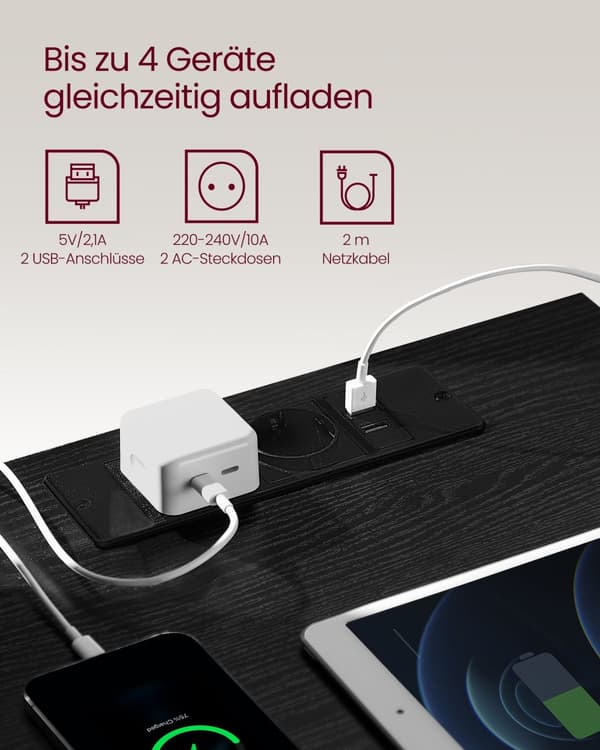 Sidebord 3 skuffer moderne ibenholt sort