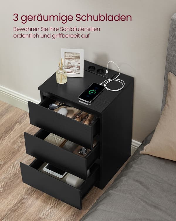 Sidebord 3 skuffer moderne ibenholt sort