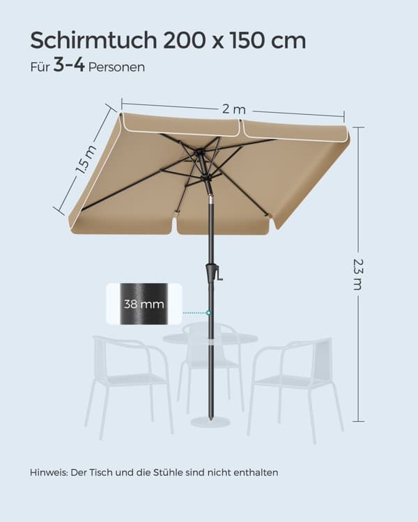 Rektangulärt balkongparasoll 200 x 150 cm taupe