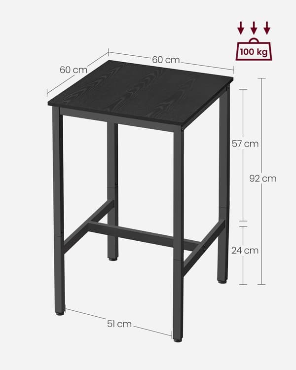Barbord med stålstel 60 x 60 x 92 cm ibenholt sort-sort