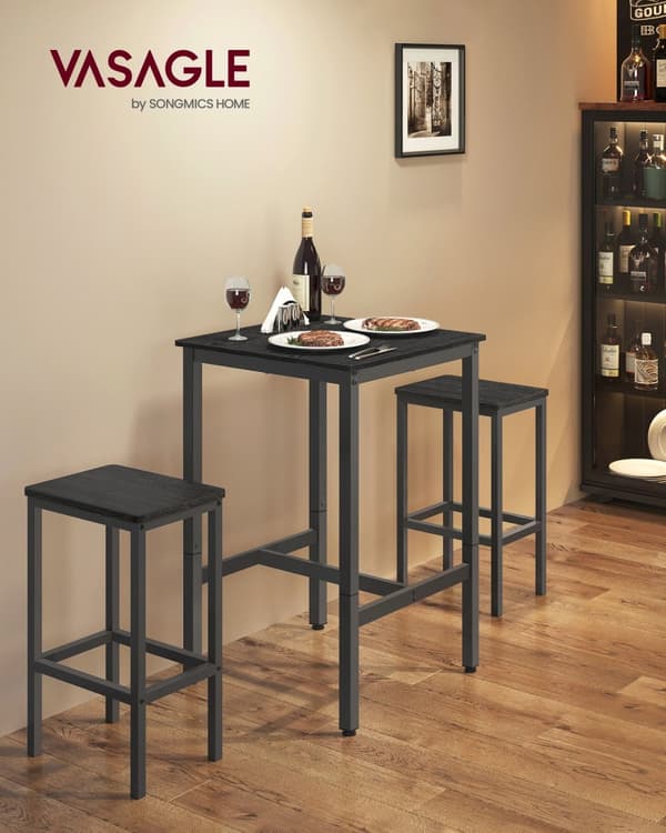 Barbord med stålstel 60 x 60 x 92 cm ibenholt sort-sort