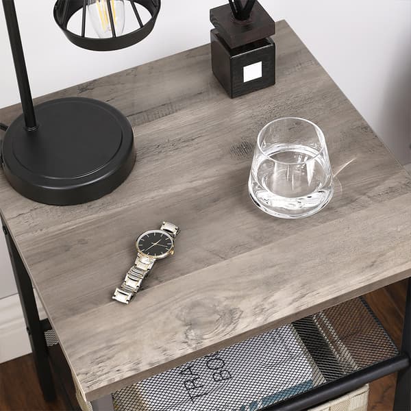 Sidobordsuppsättning, nattduksbord, uppsättning av 2 industriella sängbord, med justerbara näthyllor, vardagsrum, sovrum, hall, kontor, stall, greige