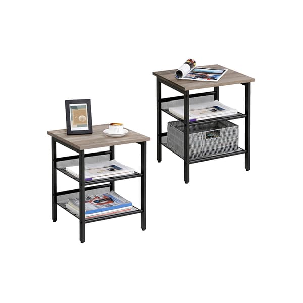 Sidobordsuppsättning, nattduksbord, uppsättning av 2 industriella sängbord, med justerbara näthyllor, vardagsrum, sovrum, hall, kontor, stall, greige