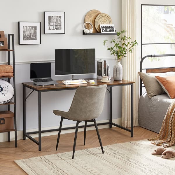 Slim Office Desk 140 x 60 x 75,7 cm Study Home Office Office Simple Assembly Steel Industrial Design Vintage Brown/Black