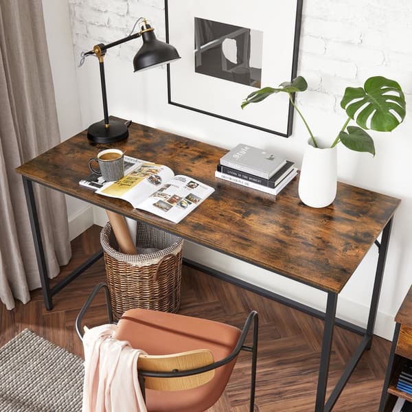Slim Office Desk 140 x 60 x 75,7 cm Study Home Office Office Simple Assembly Steel Industrial Design Vintage Brown/Black