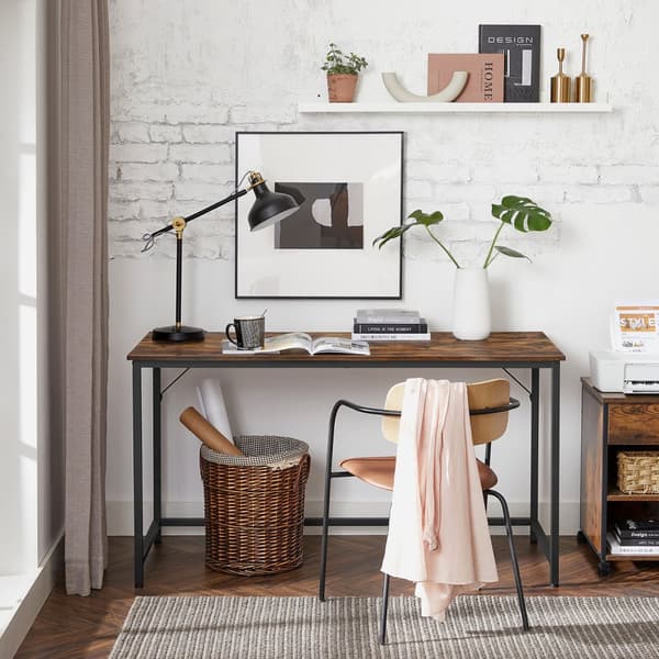 Slim Office Desk 140 x 60 x 75,7 cm Study Home Office Office Simple Assembly Steel Industrial Design Vintage Brown/Black