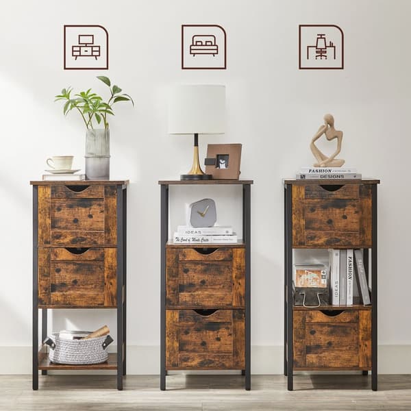 Badeværelsesskab, 2 skuffer, åbent rum, kommode, slank, pladsbesparende, badeværelsesmøbler, 37 x 30 x 80 cm, Vintage Brown/Black