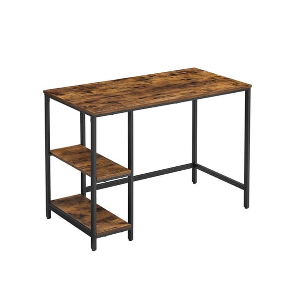 Desk Datorbord PC Desk Kontorsbord med 2 hyllor på höger eller vänster sida för kontor vardagsrum stålram industriell design vintage brun/svart