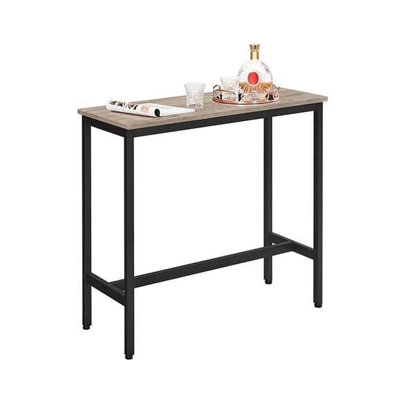 Barbord, smalt rektangulært barbord, køkkenbord, pub-spisebord, stålramme, 100 x 40 x 90 cm, nem montering, industriel, grå og sort LBT010B02