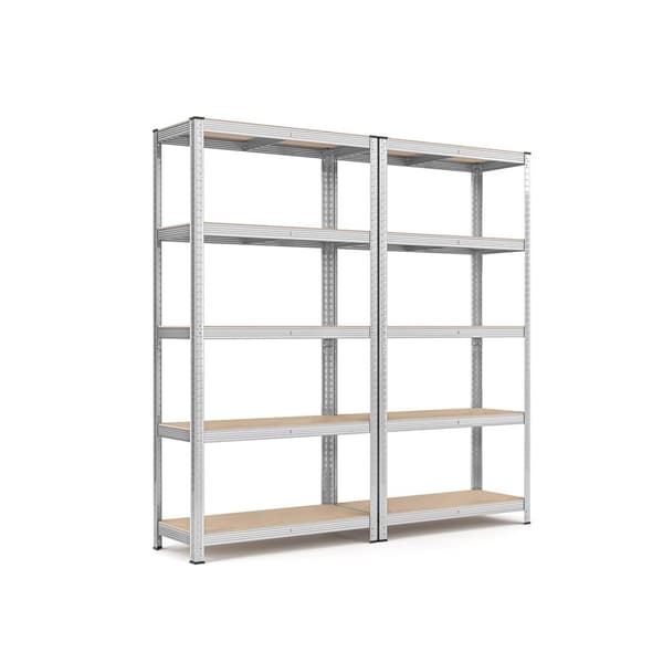 5-facks hyllor, uppsättning av 2 stålhyllor för förvaring, verktygsfri montering, för garage, skjul, lastkapacitet 875 kg, 40 x 90 x 180 cm, silver G