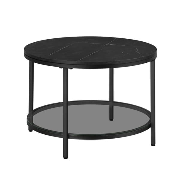 Soffbord, vardagsrumsbord, soffa cocktailbord rund konstmarmor, förvaringshylla i härdat glas, lätt att montera, modern stil, för vardagsrum, marmors