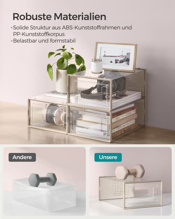 Skokartonger set om 18 hopfällbara och stapelbara transparent oatmeal beige