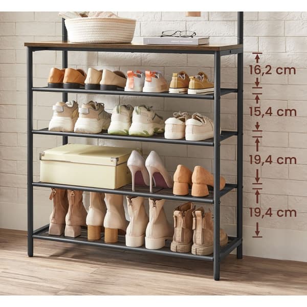 Coat Rack Stand, Hall Tree kenkäsäilytys, 5 Tier Shoe Rack eri korkeus, 5 Dual koukut, Top hylly, eteinen makuuhuone Dorm Apartment, Industrial, Rust