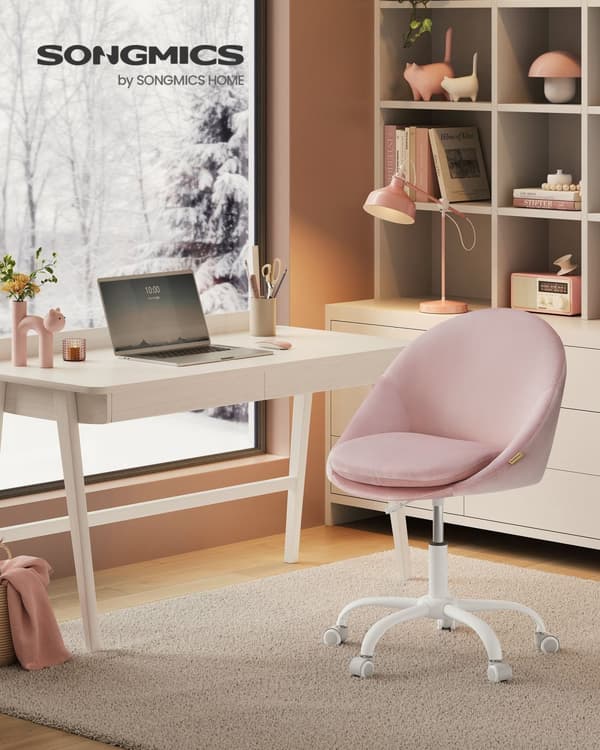 Homeoffice Stol Sammet Snurrstol Skrivbordsstol Skum stoppning Höjdjusterbar Studie sovrum Pastellrosa