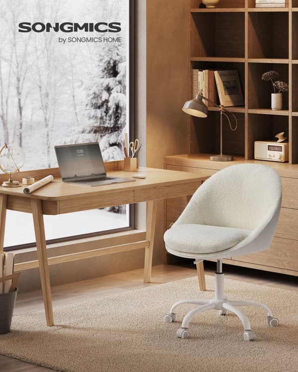 Home Office Sherpa Meikkituoli, pöytätuoli, vaahtomuovipehmuste, korkeussäädettävä, työhuoneeseen, makuuhuoneeseen, Cappuccino Beige/Cloud White