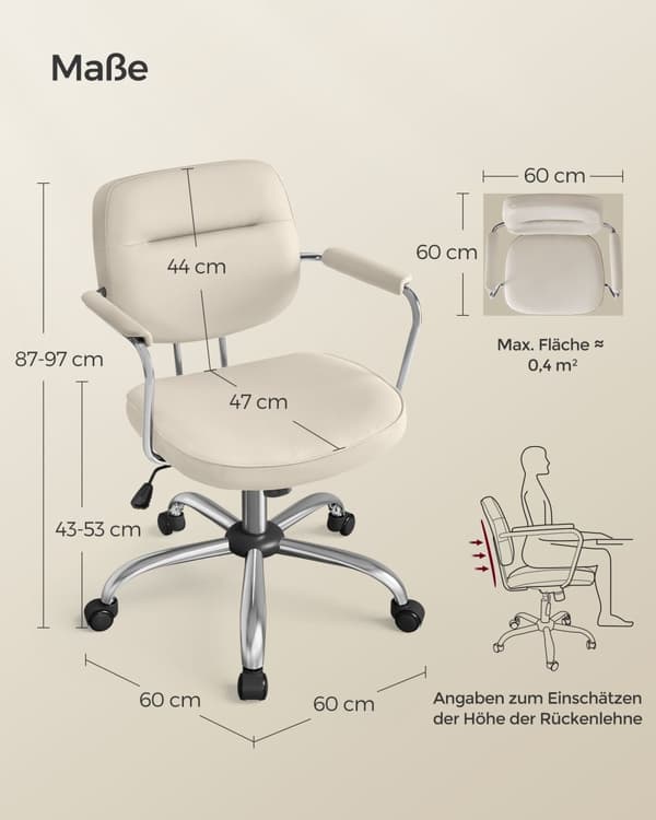 Kontorsstol i PU med armstöd i cappuccino-beige