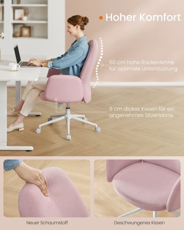 Højdejusterbar drejestol med armlæn i pastelrosa
