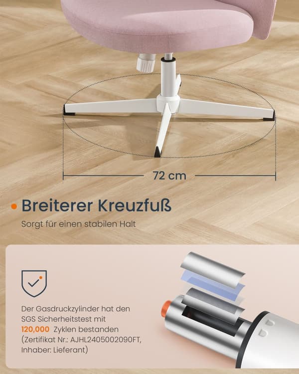 Kontorsstol med bred sits och kryssfot pastellrosa