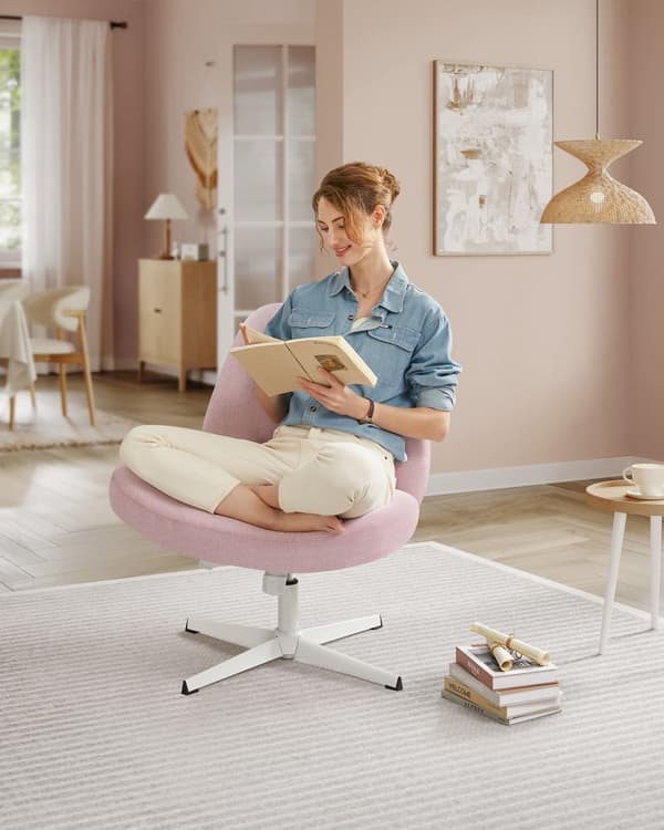 Kontorsstol med bred sits och kryssfot pastellrosa