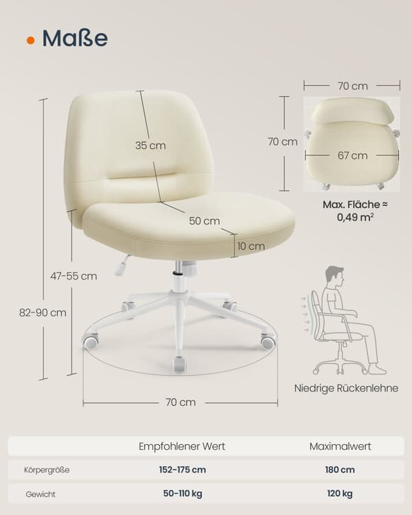 Kontorsstol med bred sits och cremevitt underrede