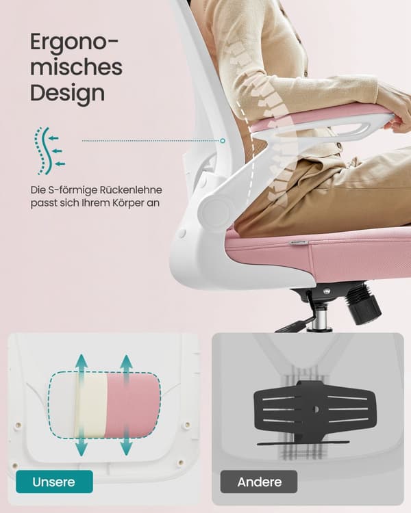 Ergonomisk kontorstol med gyngefunktion i pastelrosa