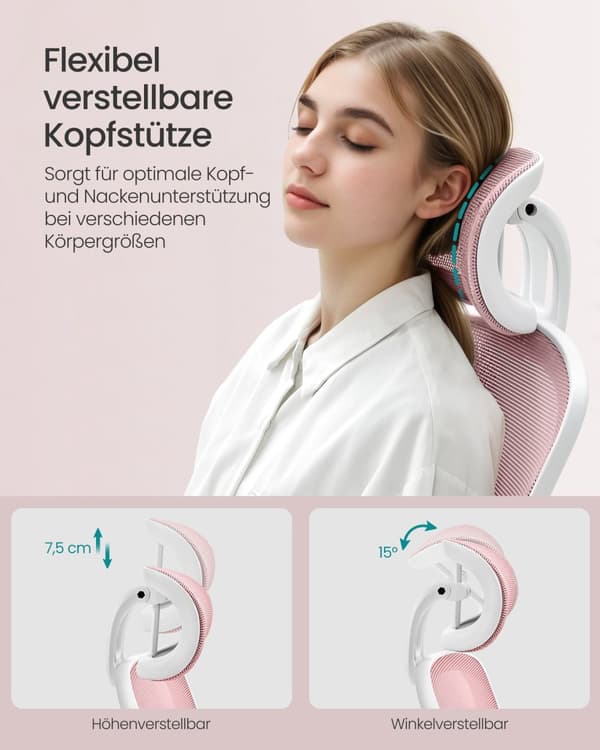 Ergonomisk kontorstol med gyngefunktion i pastelrosa