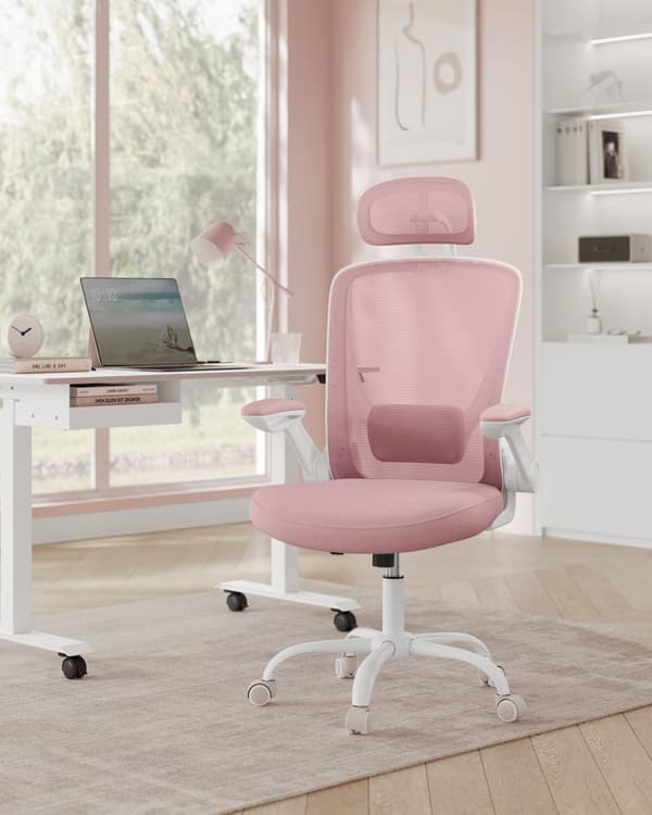Ergonomisk kontorstol med gyngefunktion i pastelrosa