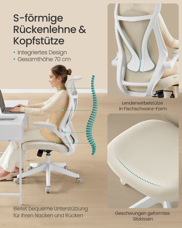 Kontorsstol med ryggstöd och armstöd cappuccino beige