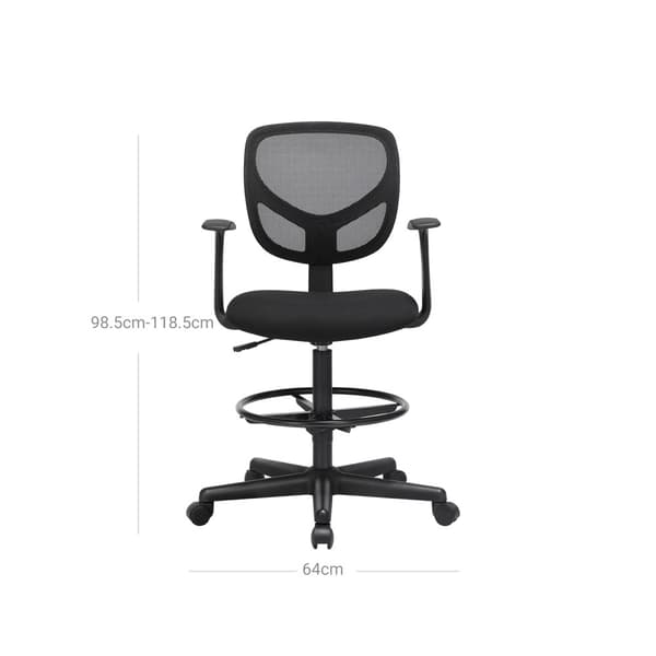 Toimistotuoli Ergonominen työtuoli käsinojilla Istuinkorkeus 55-75 cm Korkea työtuoli säädettävällä jalkarenkaalla Kantavuus 120 kg Musta