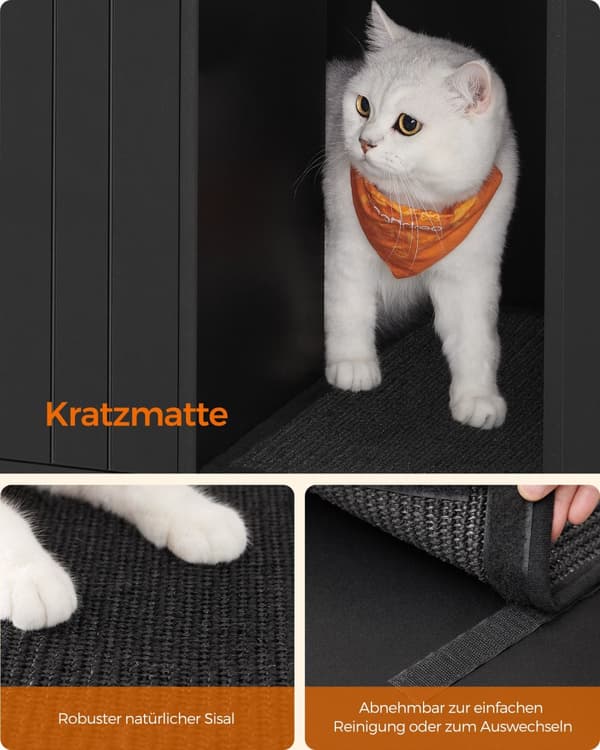 Skåp för kattlåda med klösmatta och guldfärgade ben