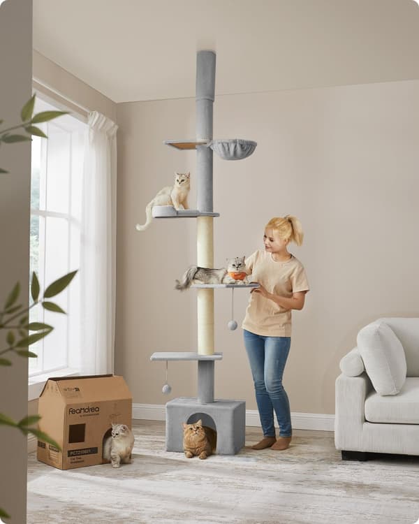 Kattetræ loftshøjt 231-291 cm højdejusterbart lysegråt