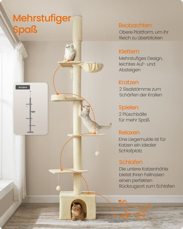 Kissapuu kattokorkea 231-291 cm korkeussäädettävä beige