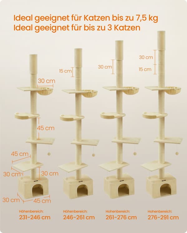 Kissapuu kattokorkea 231-291 cm korkeussäädettävä beige
