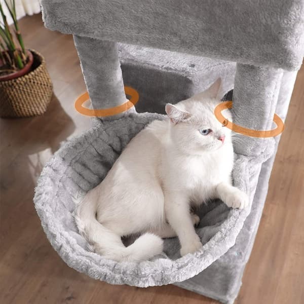 Stort katträd med 3 kattgrottor, 164 cm kattorn, ljusgrå