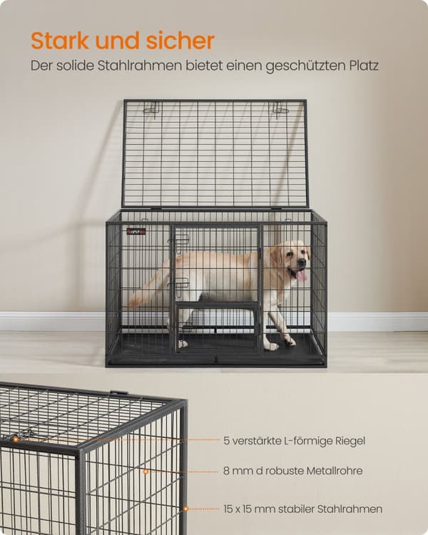 Kraftigt hundebur 122 x 75,5 x 80,5 cm grå
