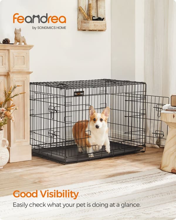 Hundekasse, sammenklappelig, 92,5 cm lang, 2 døre, L, sort