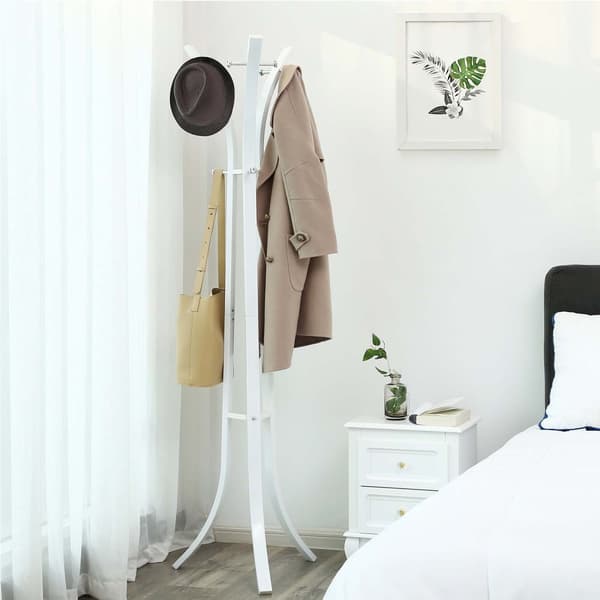 Heavy Duty Coat Hat Stand Rack Garment Coat Tree 9 Hook Metal, 176 cm Hvid