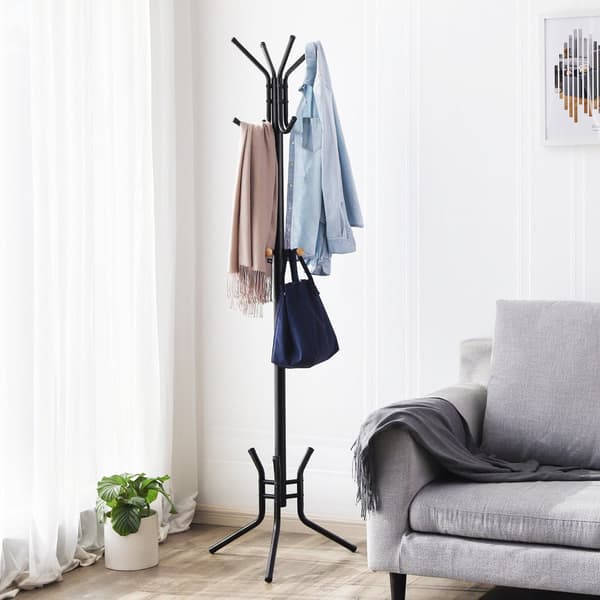 Tyylikäs metallinen vaateteline 12 koukkua 176 cm musta musta