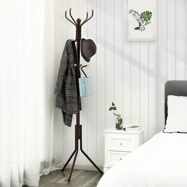 Metalknagerække, tøjstativ, hatte- og håndtaskebøjle, 182 cm højt halltræ, sort